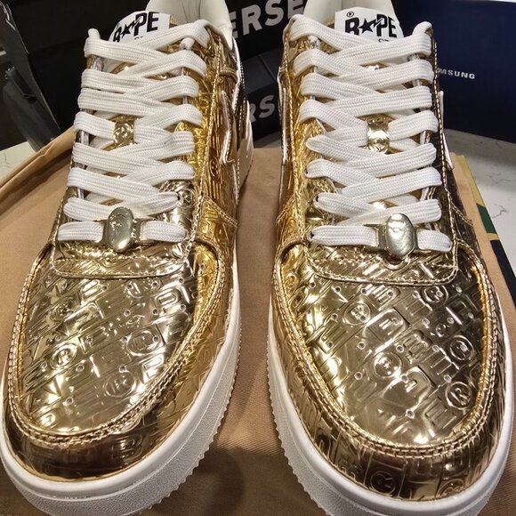 A Bathing Ape BAPE Bapesta #5 GOLD Mens Size 12 1K80191305 Shoes Sneakers NEW - Picture 5 of 16